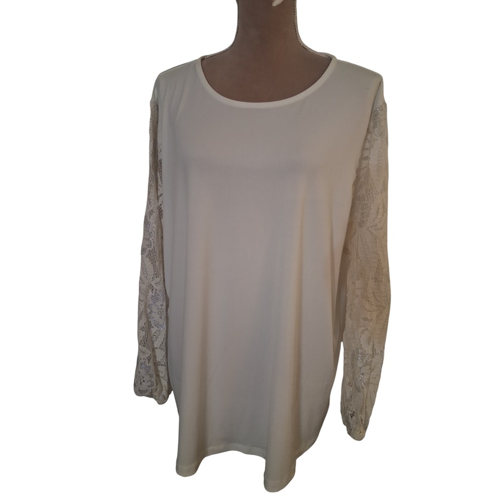 Cato Est 1946 Womens Cream Lace Sleeve Shimmer Blouse Top Plus Size 18/20W